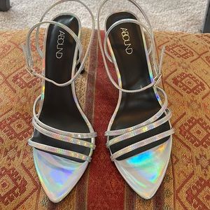 Beautiful Holographic Women Abound Size 7.5 Evening Shoes Sandals Heels open Toe